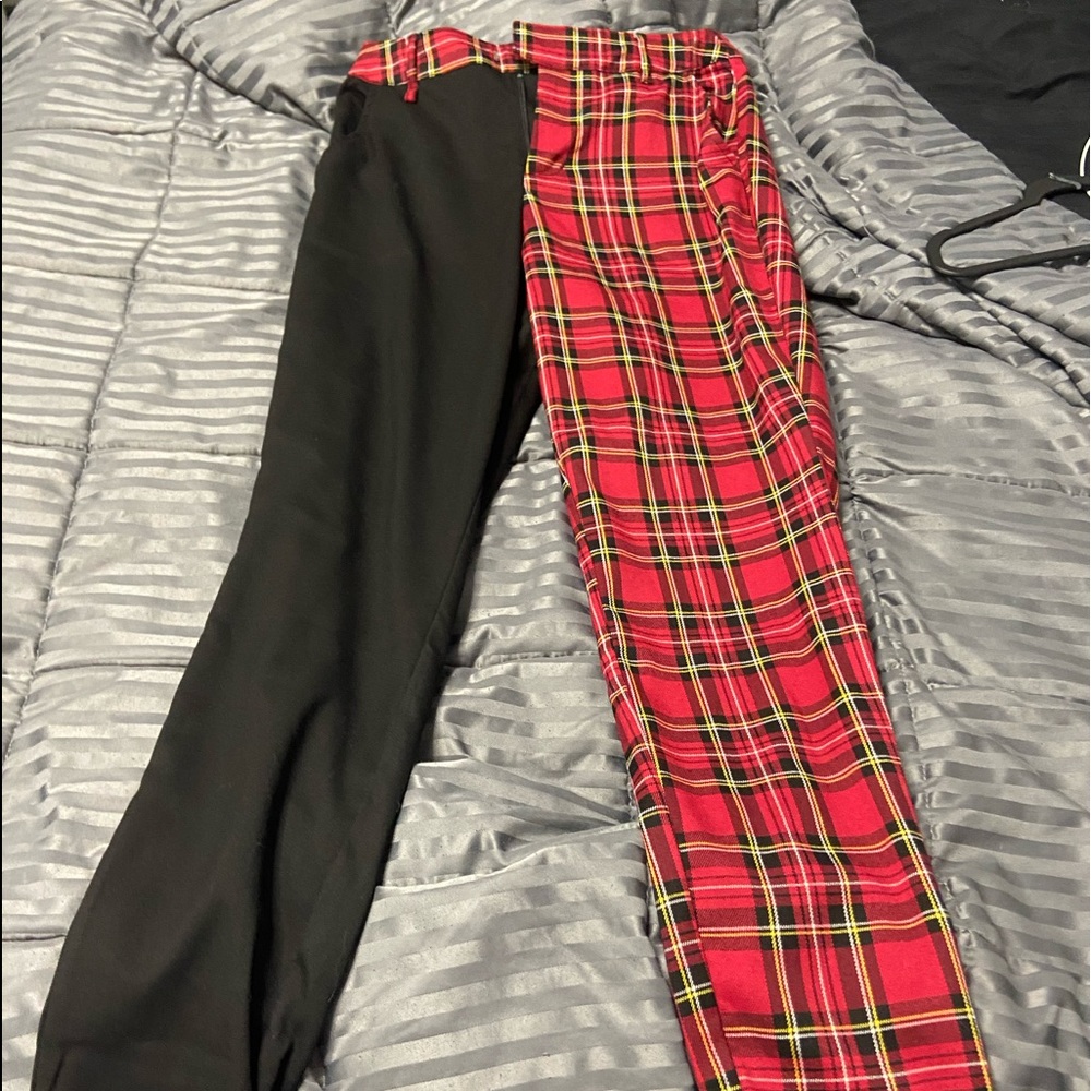 Red chekered and black split pants